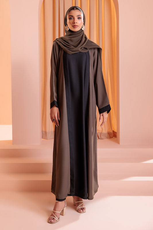 Double Upper Abaya with Contrast Inner - 5005