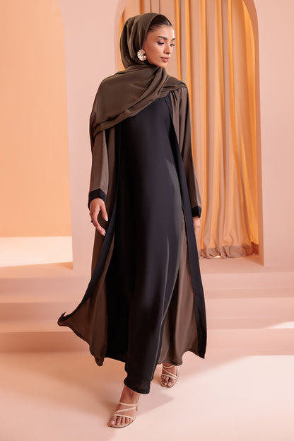 Double Upper Abaya with Contrast Inner - 5005