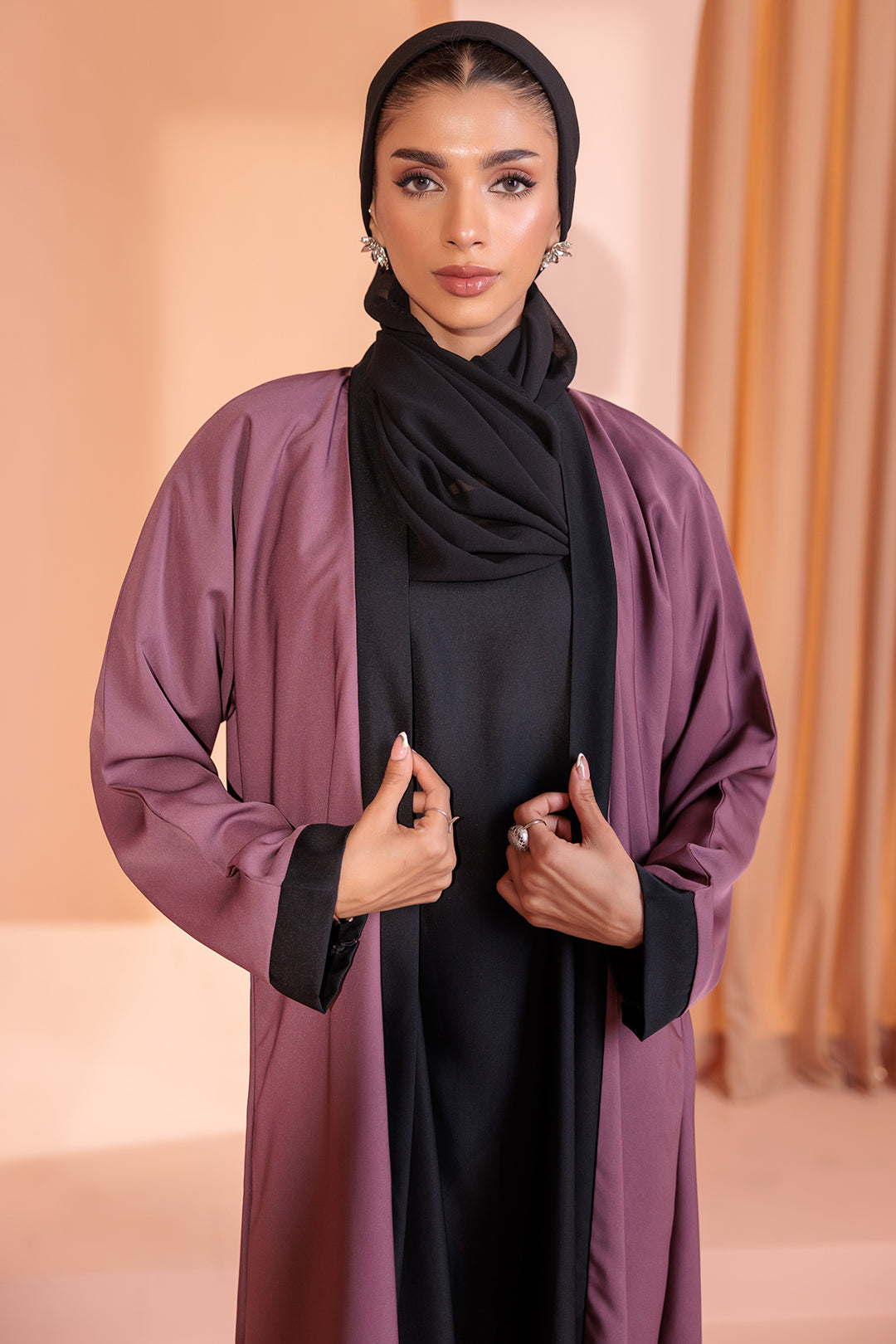 Double Upper Abaya with Contrast Inner - 5006