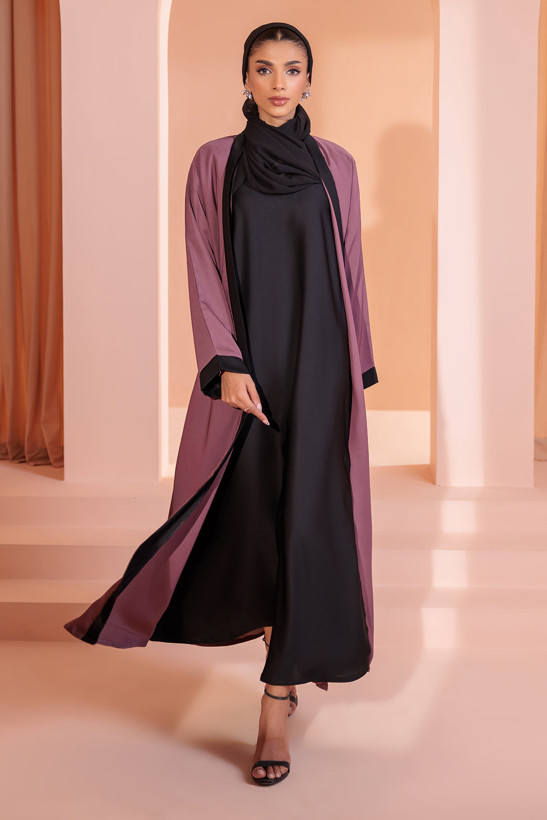 Double Upper Abaya with Contrast Inner - 5006