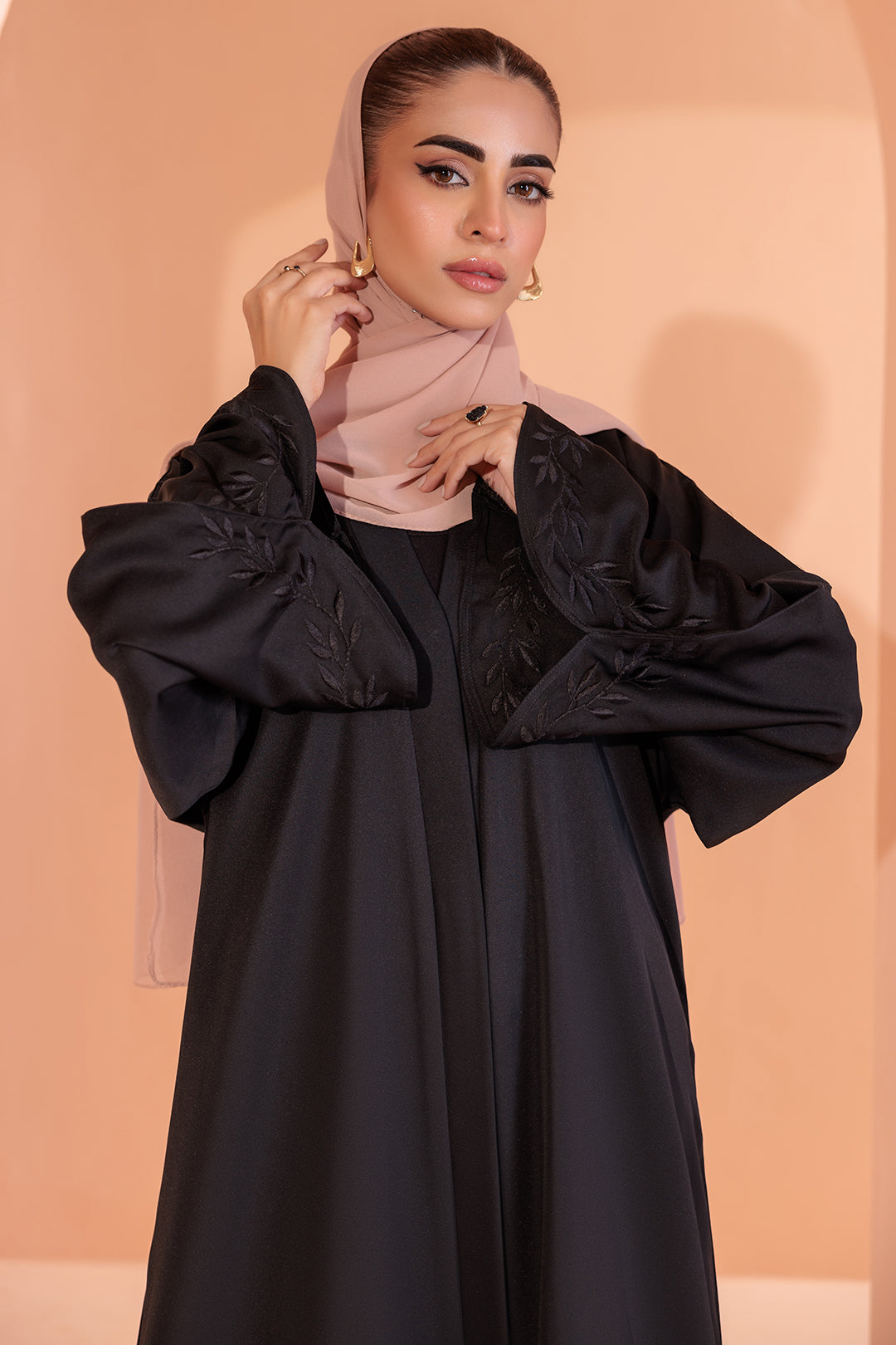 Embroidered Button Through Abaya - 5007