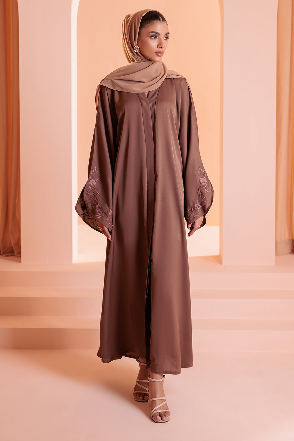Embroidered Button Through Abaya - 5008
