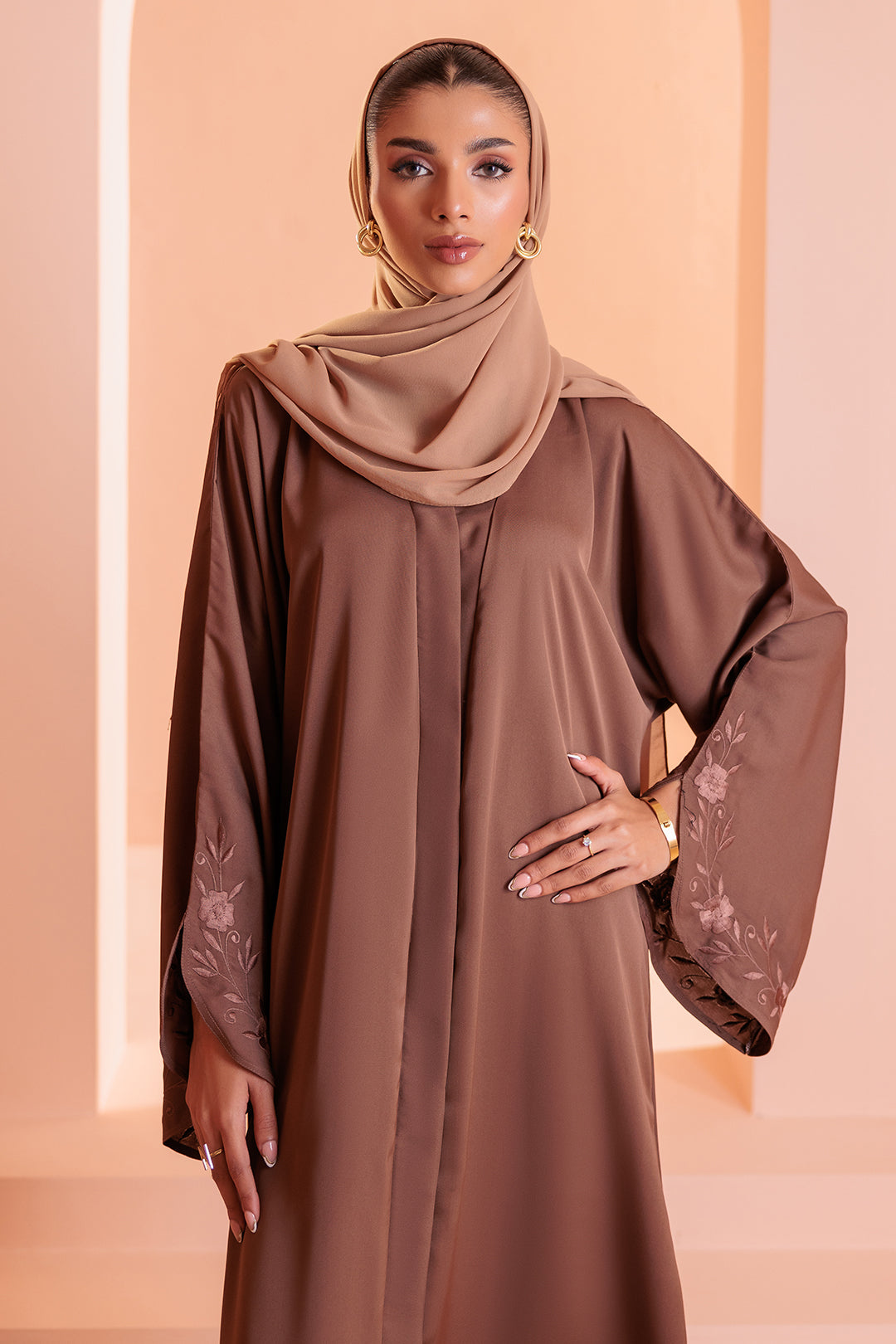 Embroidered Button Through Abaya - 5008