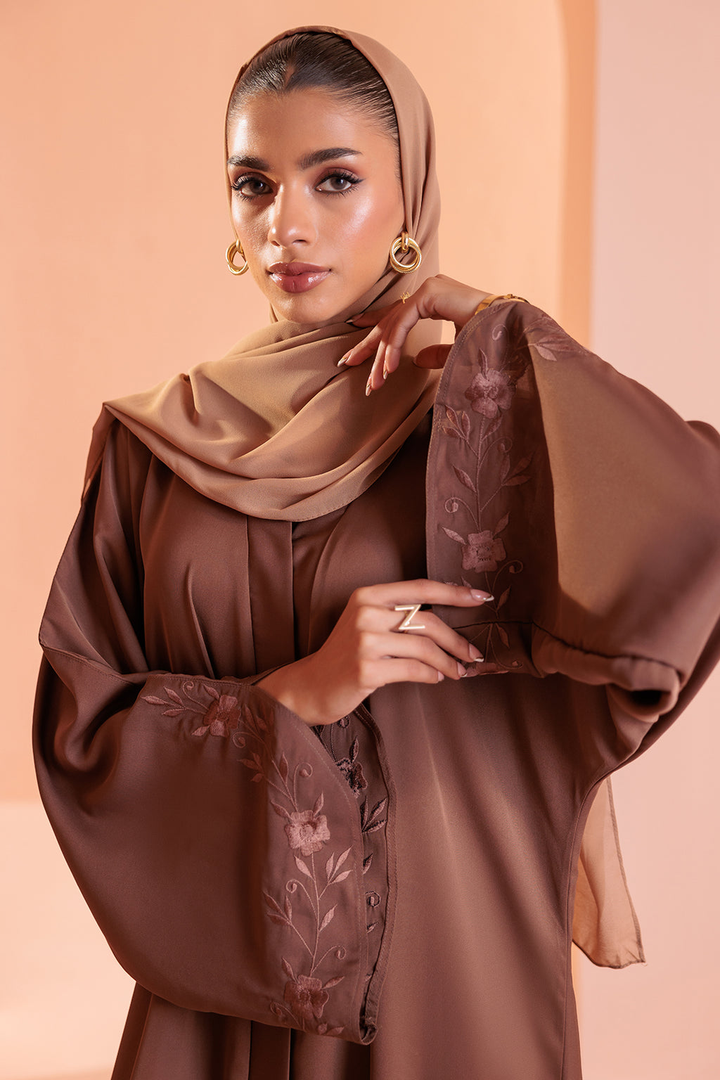 Embroidered Button Through Abaya - 5008