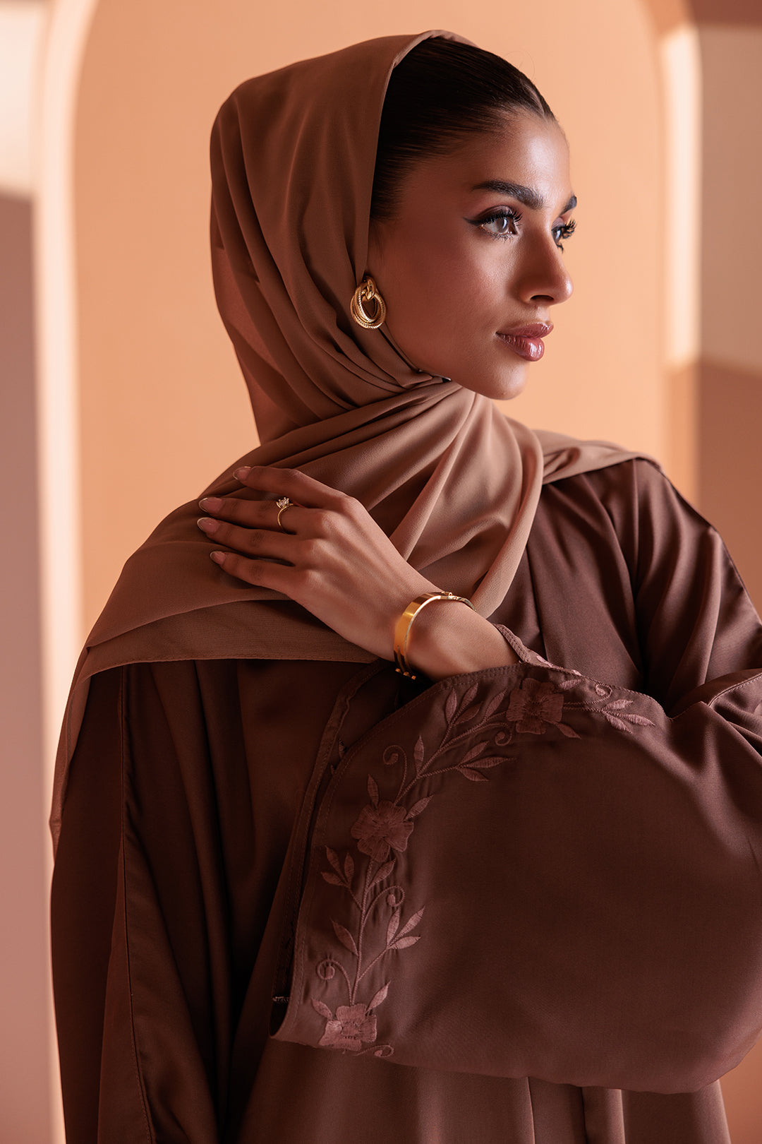 Embroidered Button Through Abaya - 5008