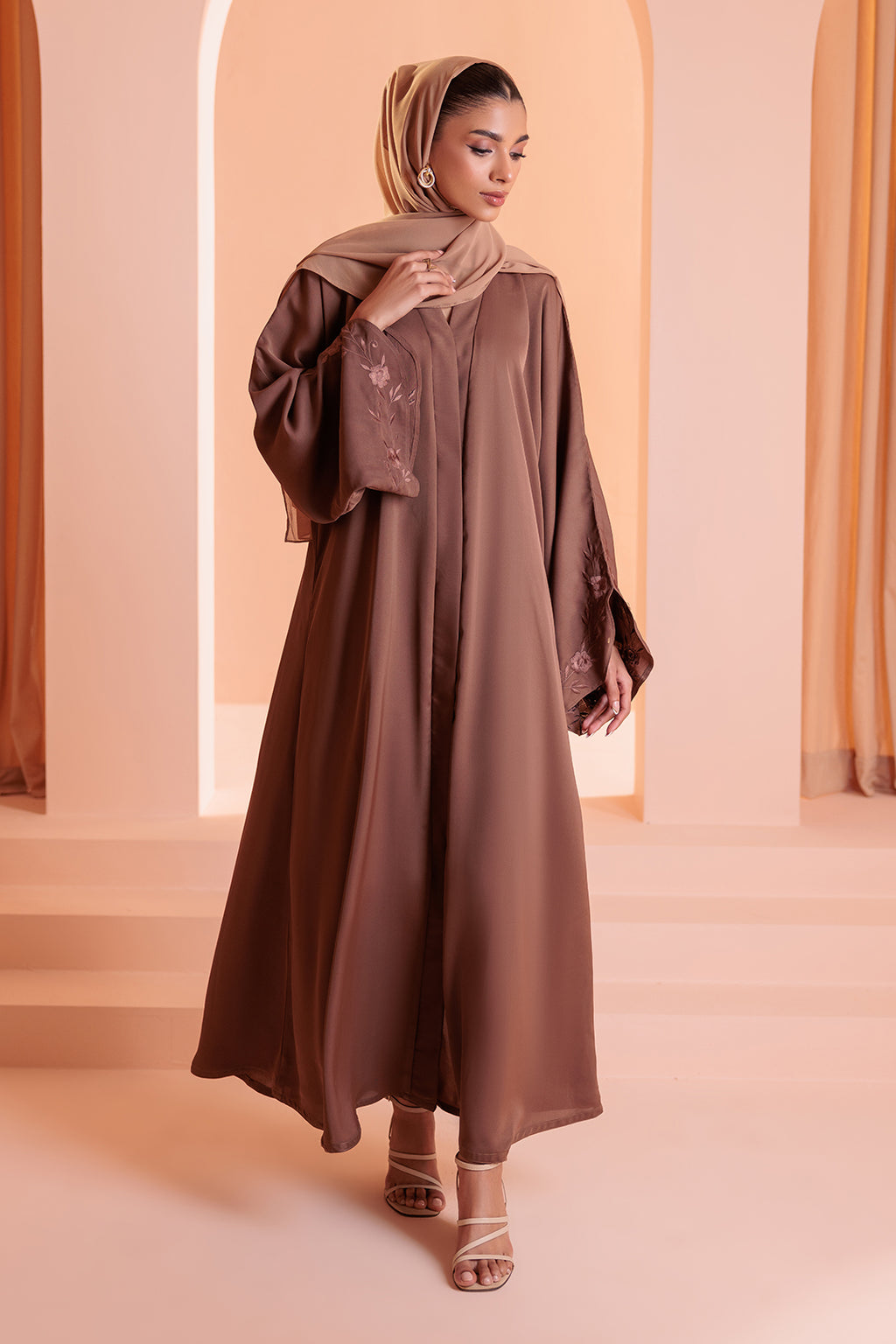 Embroidered Button Through Abaya - 5008
