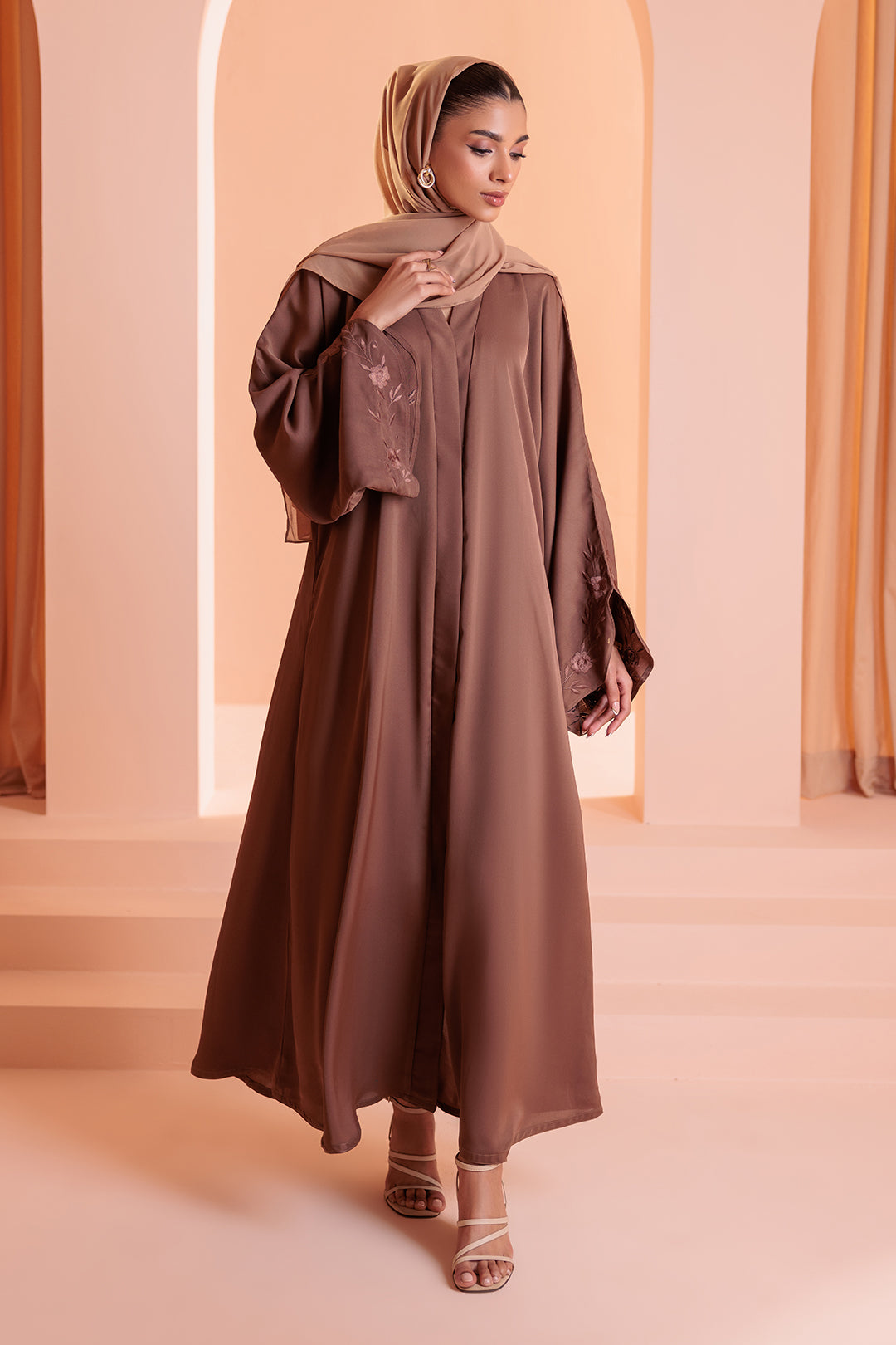 Embroidered Button Through Abaya - 5008