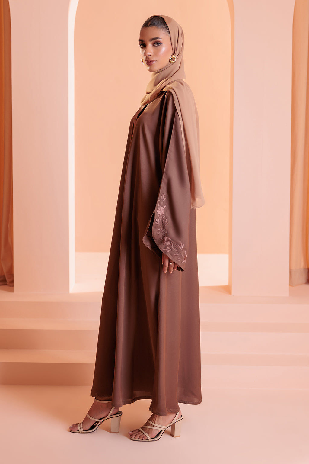 Embroidered Button Through Abaya - 5008