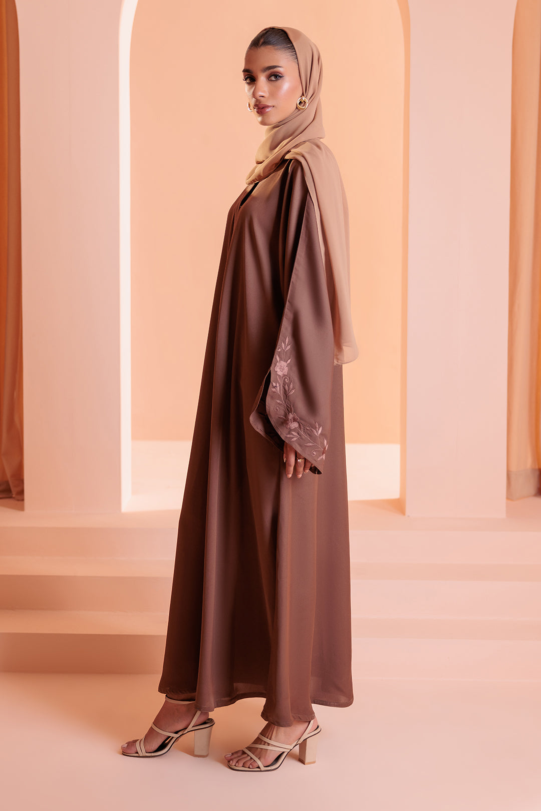 Embroidered Button Through Abaya - 5008