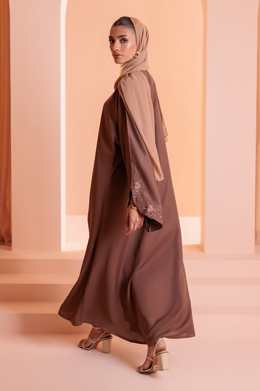 Embroidered Button Through Abaya - 5008
