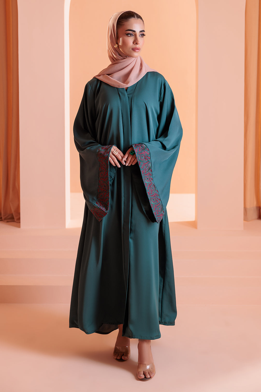 Embroidered Button Throught Abaya - 5009