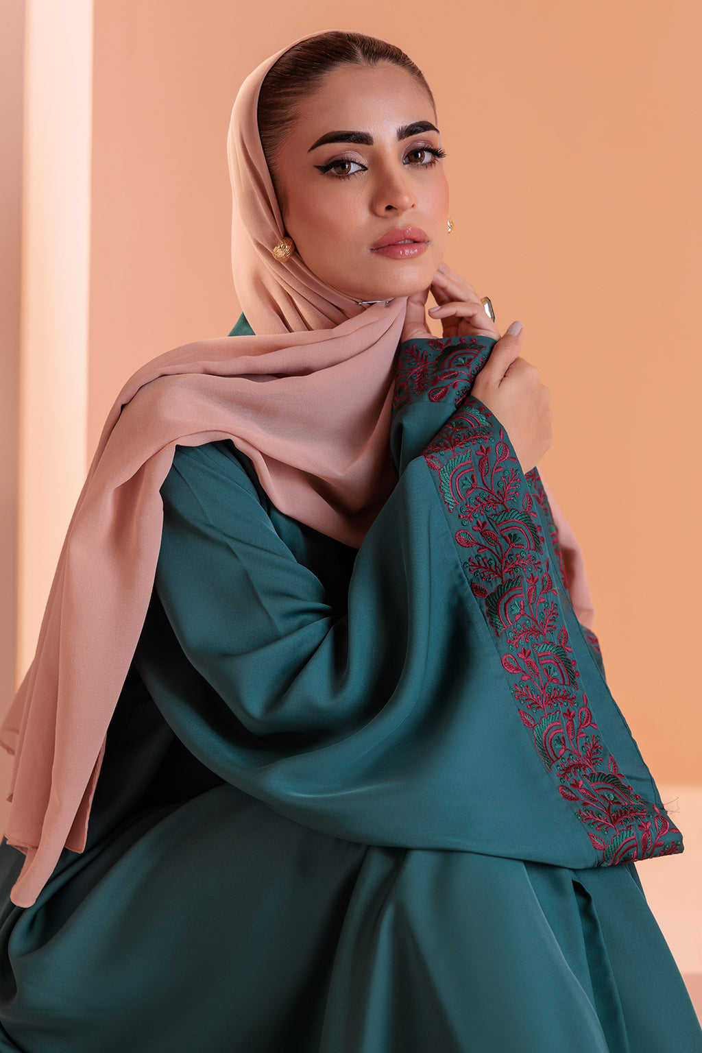 Embroidered Button Through Abaya - 5009