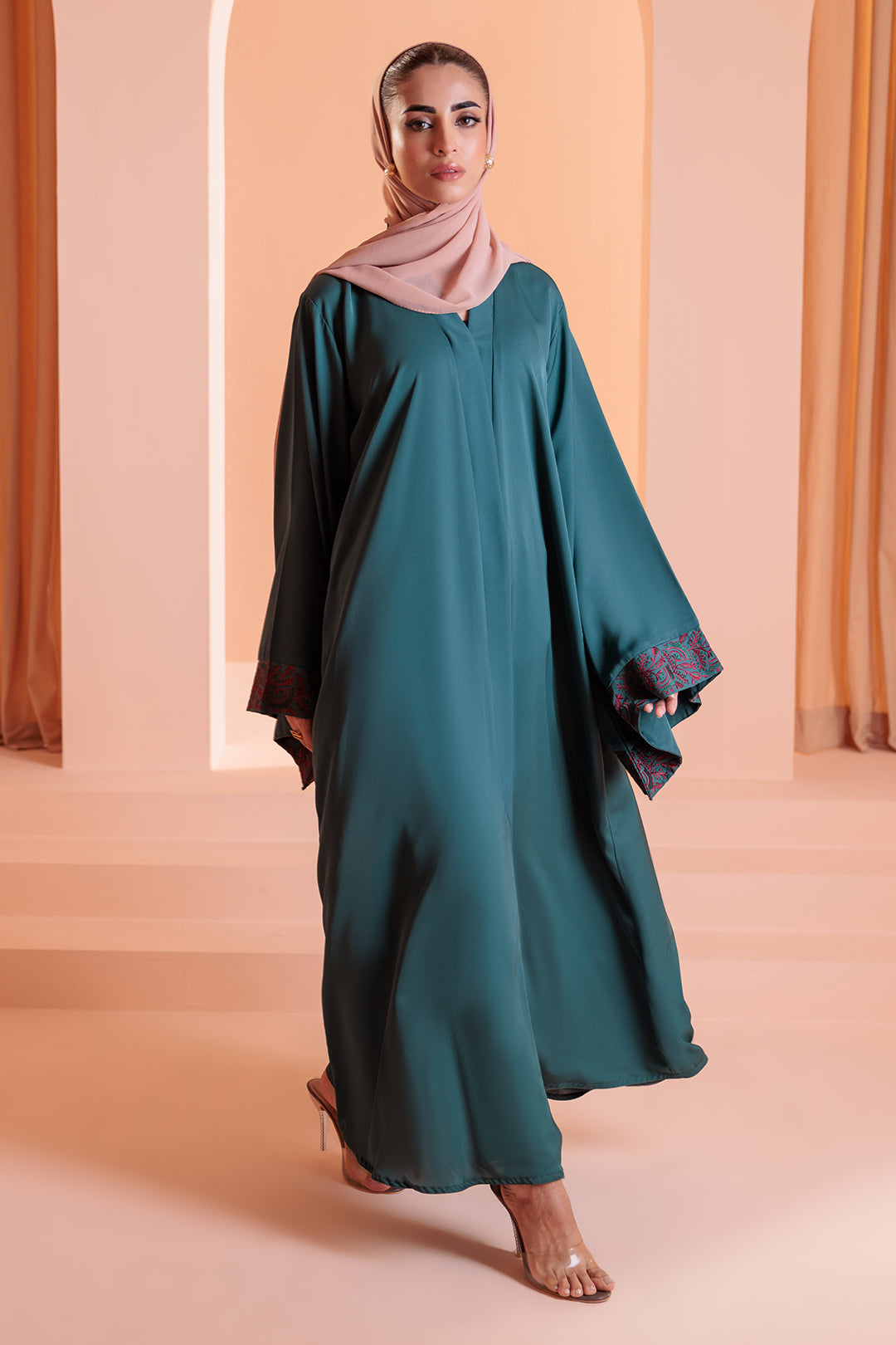 Embroidered Button Through Abaya - 5009