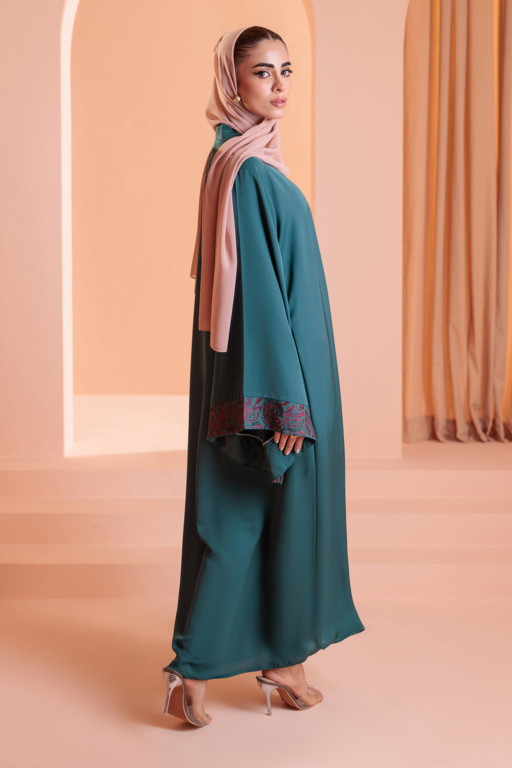 Embroidered Button Through Abaya - 5009