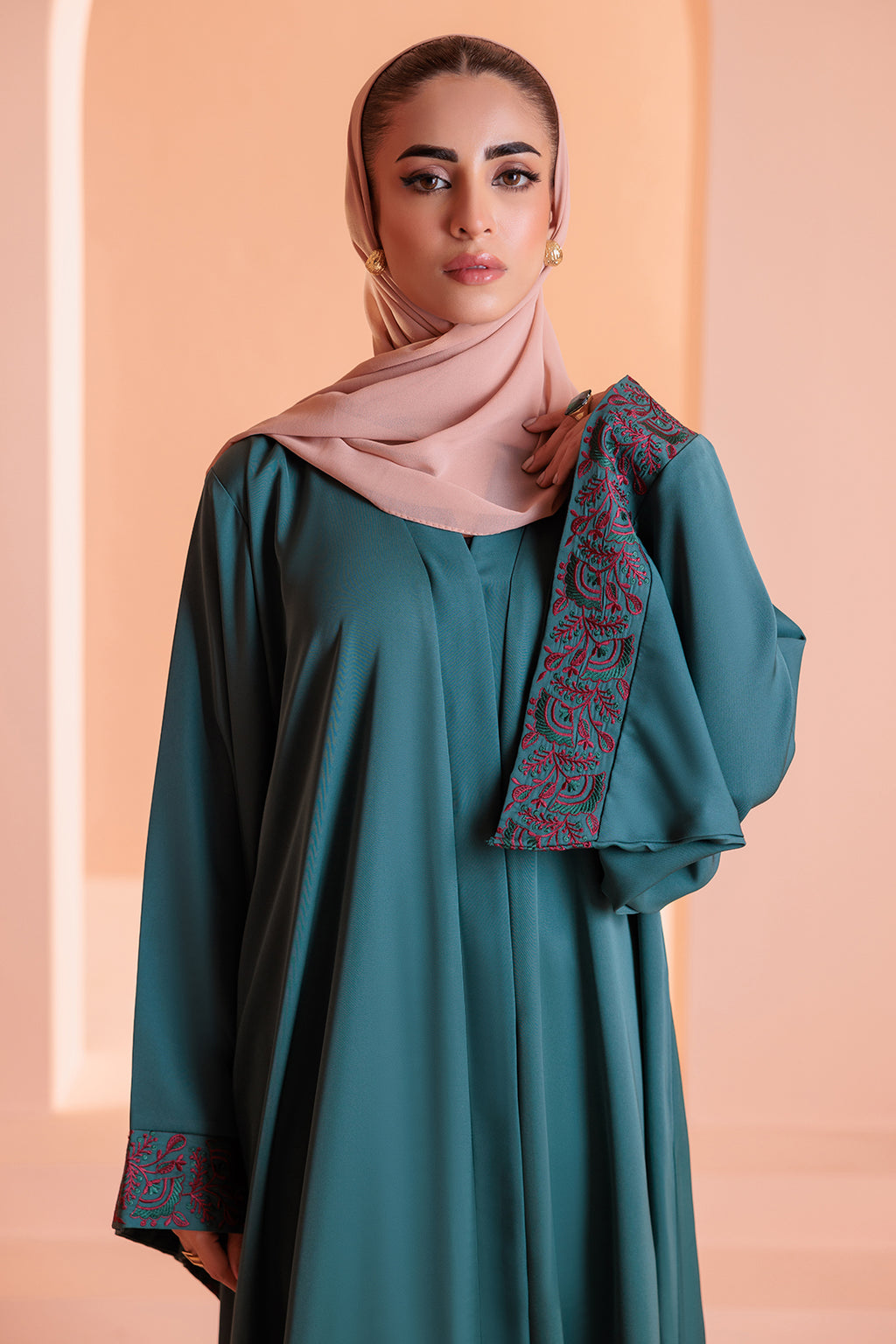 Embroidered Button Through Abaya - 5009