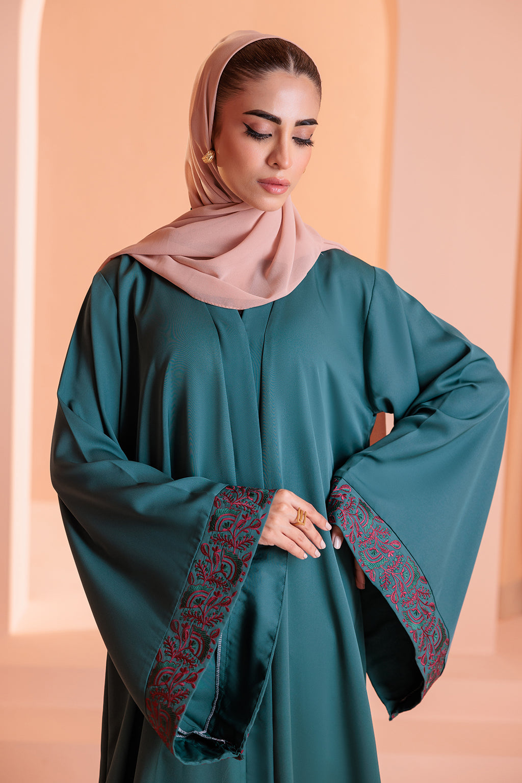 Embroidered Button Through Abaya - 5009