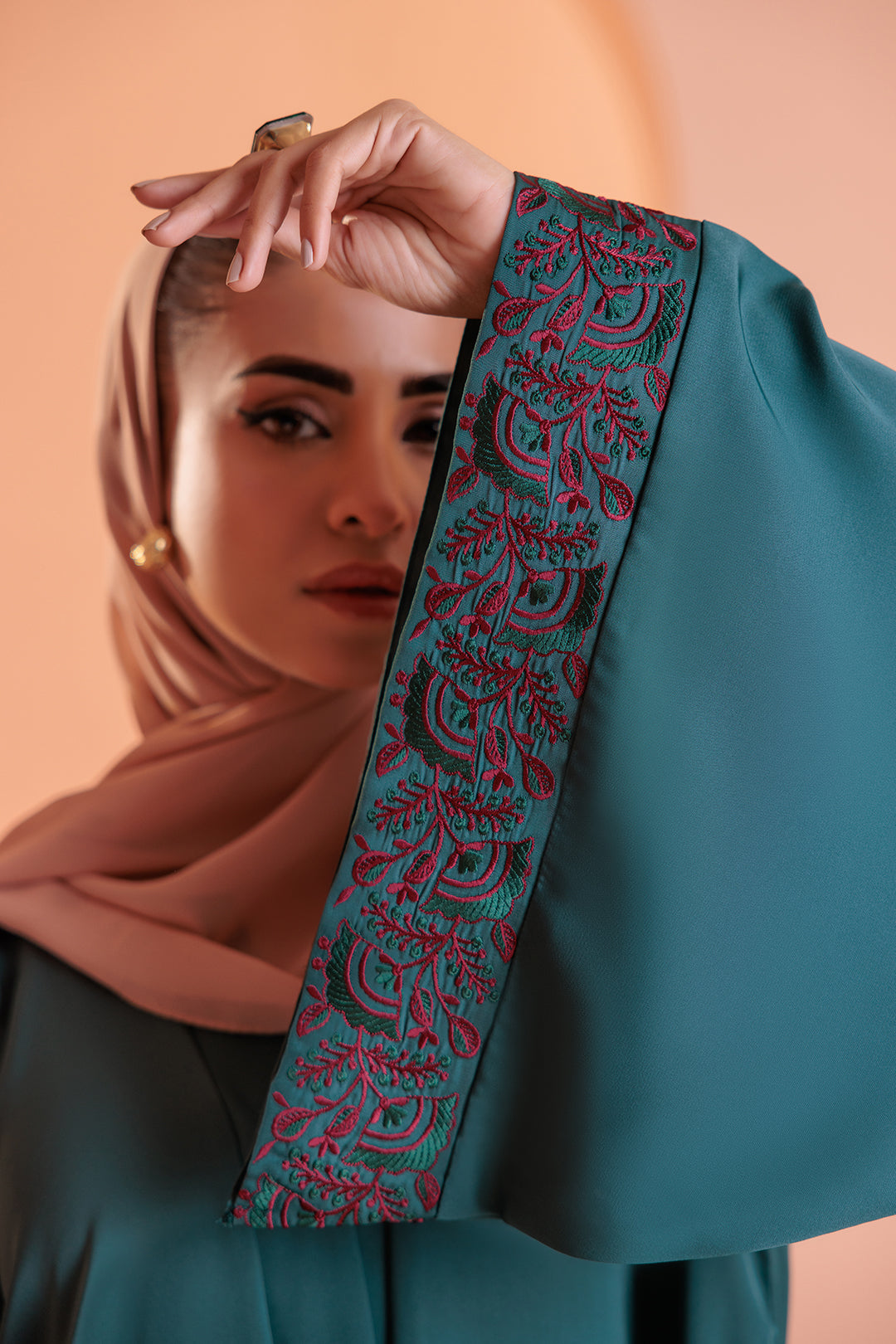 Embroidered Button Through Abaya - 5009