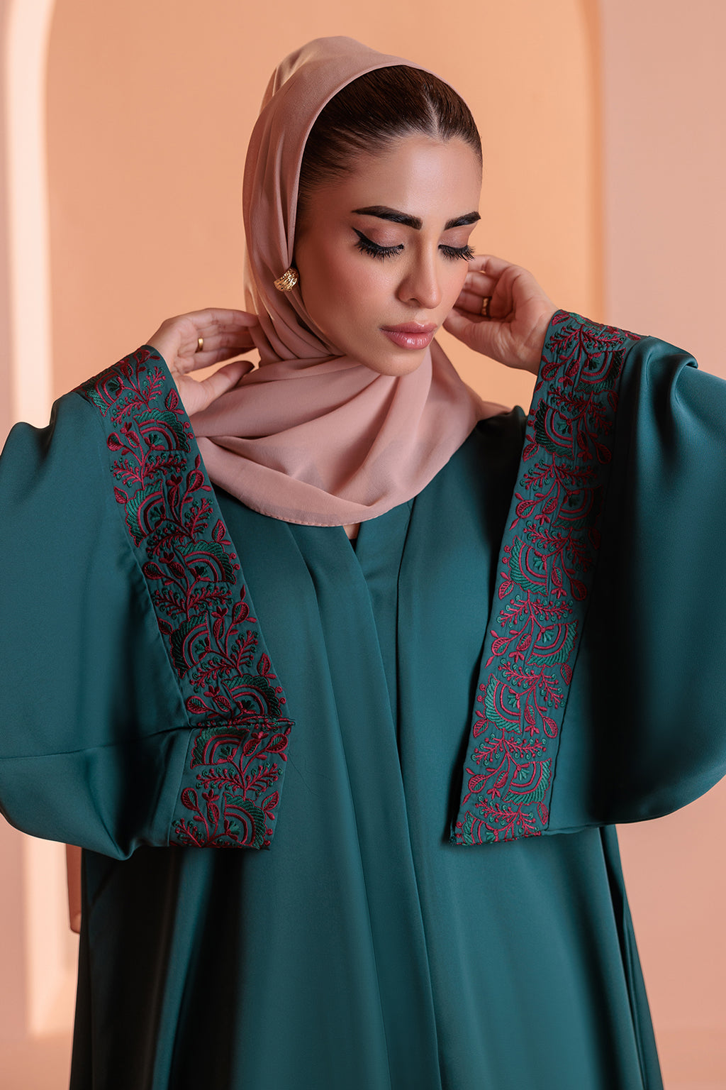Embroidered Button Through Abaya - 5009