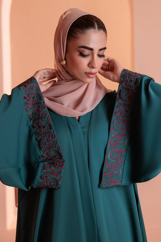 Embroidered Button Throught Abaya - 5009