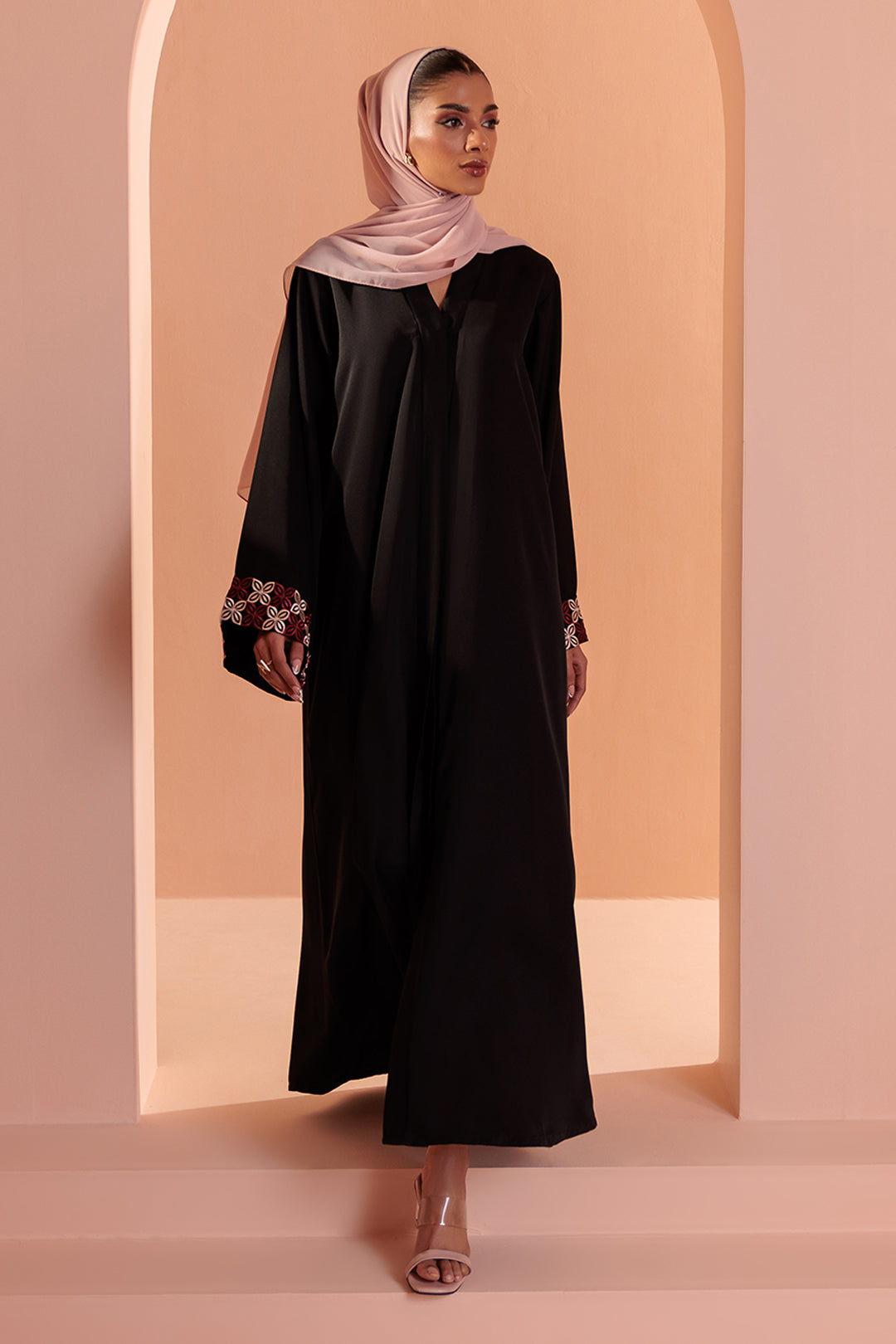 Embroidered Button Through Abaya - 5010