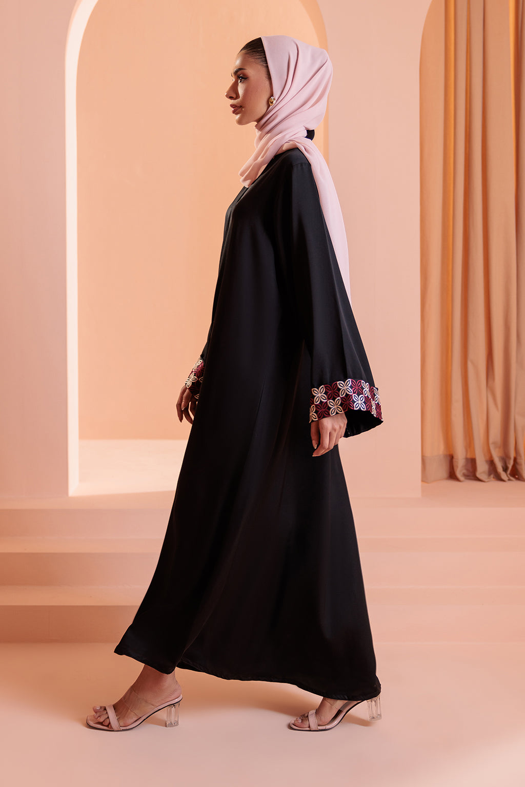 Embroidered Button Through Abaya - 5010