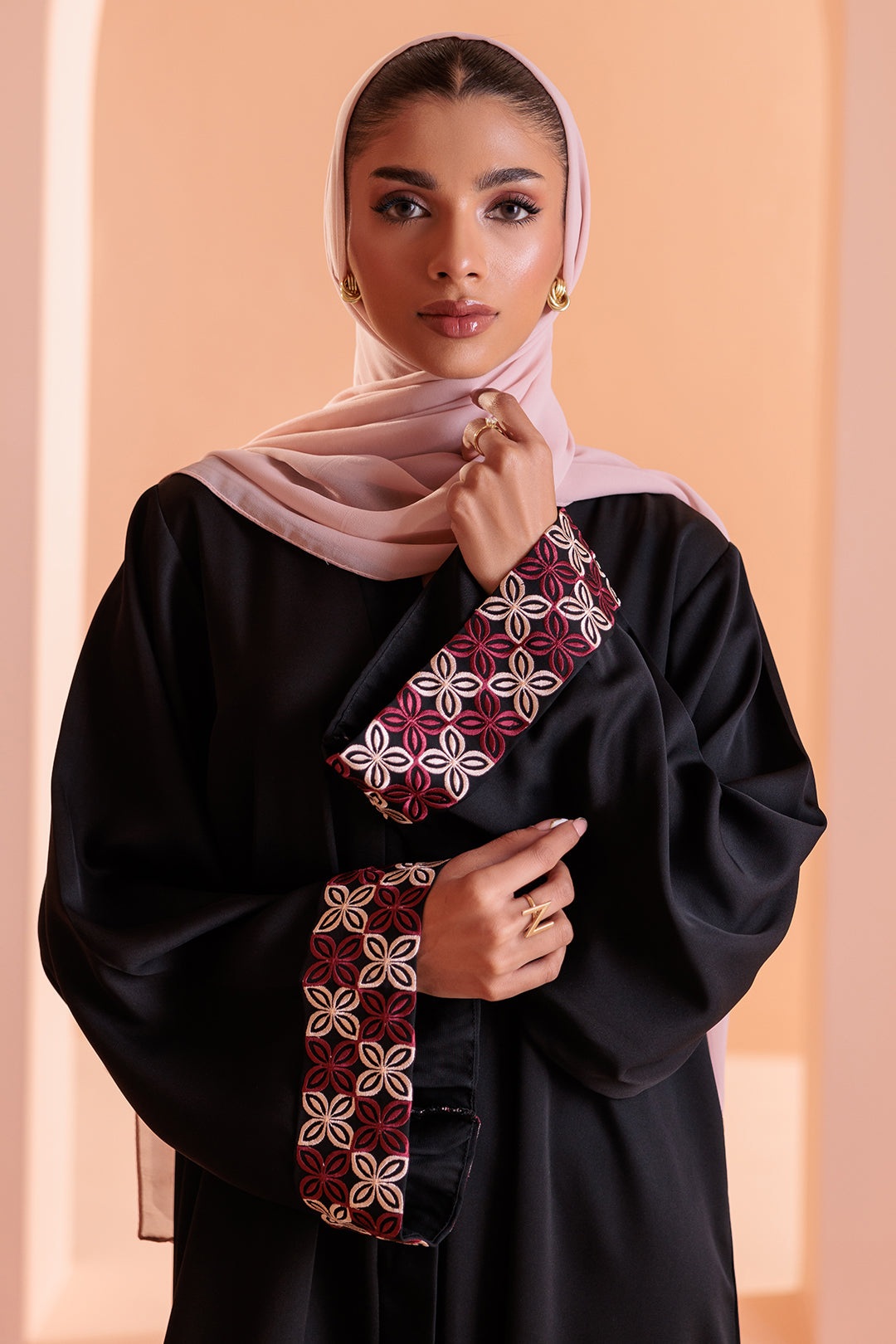 Embroidered Button Through Abaya - 5010