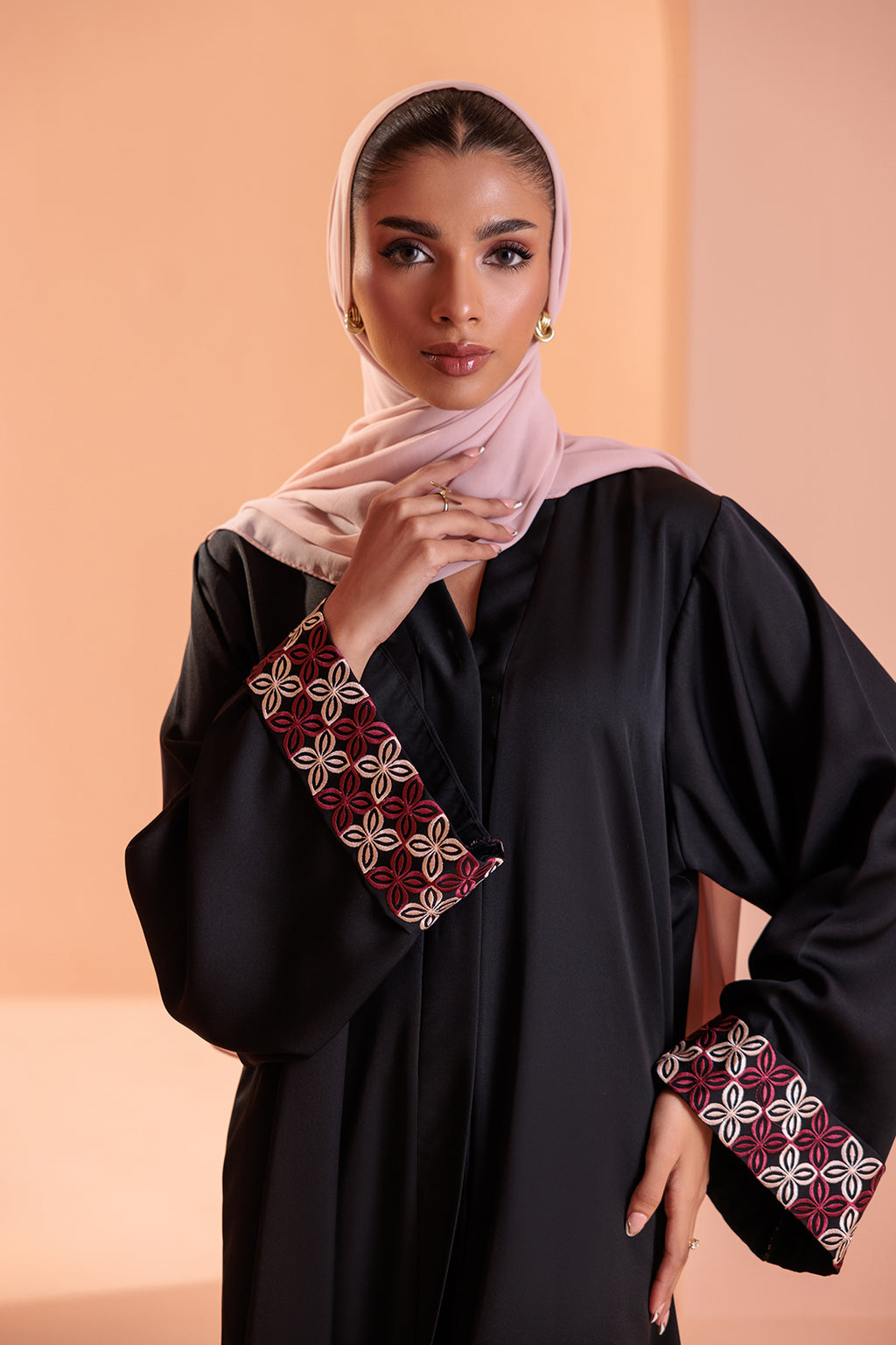 Embroidered Button Through Abaya - 5010
