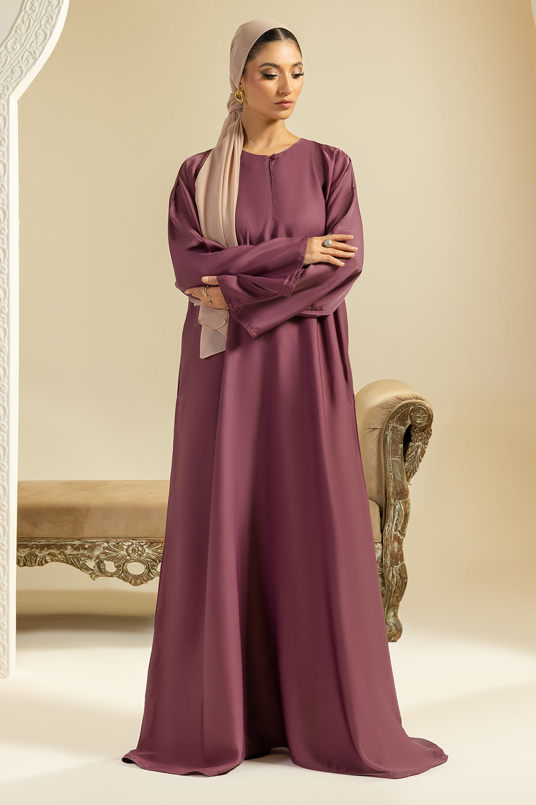 Single Button Plain Abaya with Pocket - 5012