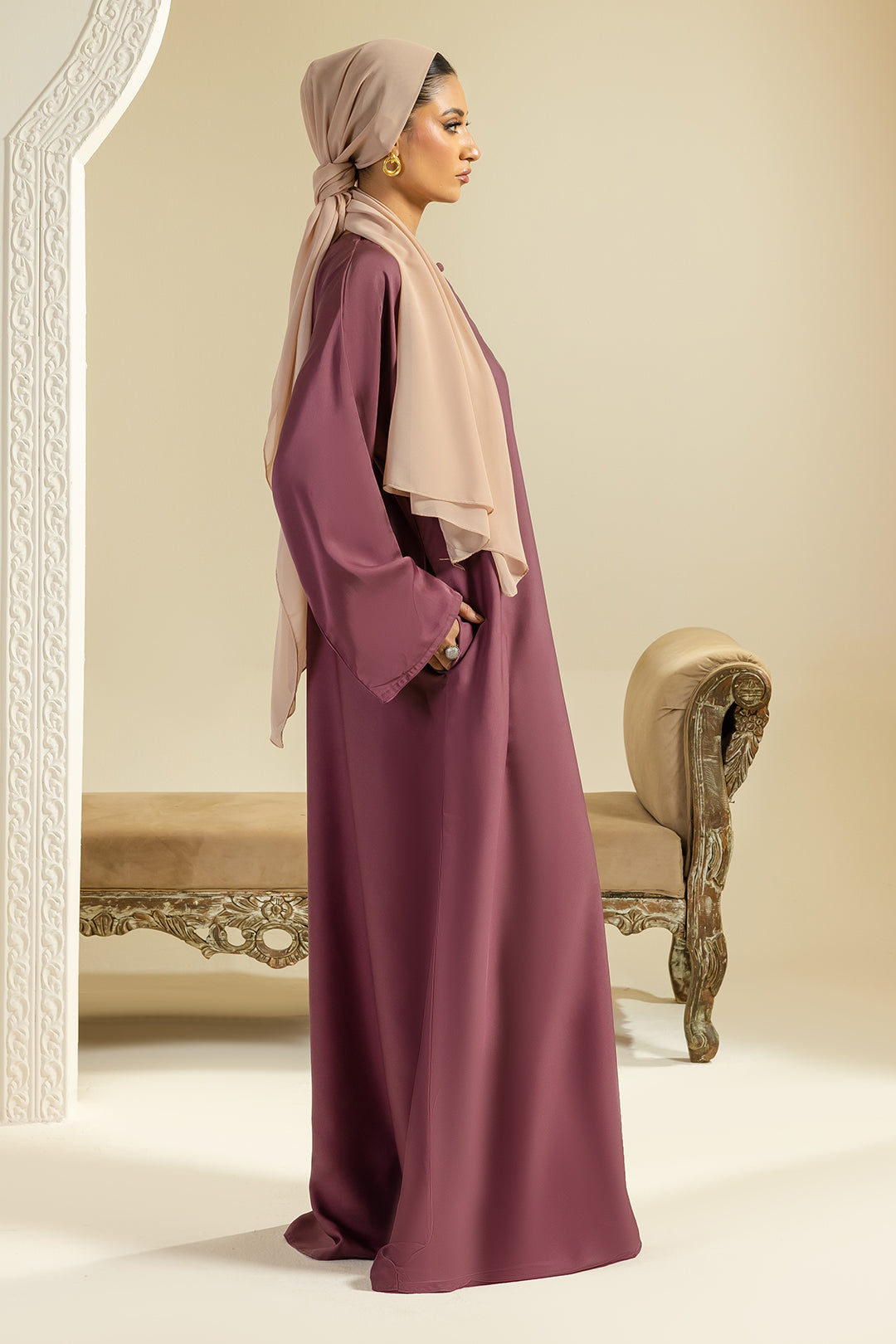 Single Button Plain Abaya with Pocket - 5012