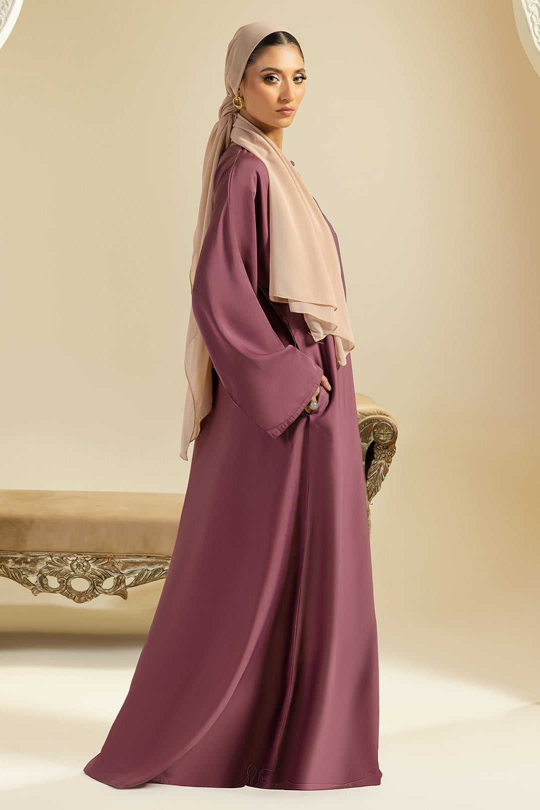 Single Button Plain Abaya with Pocket - 5012