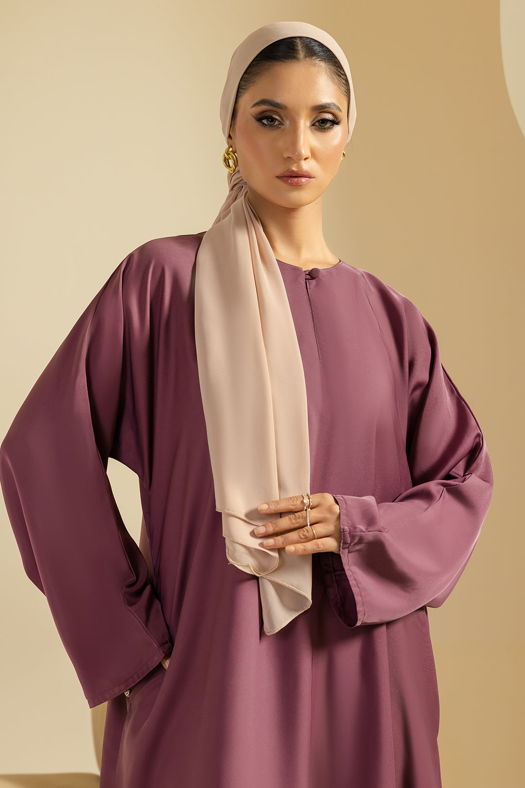 Single Button Plain Abaya with Pocket - 5012