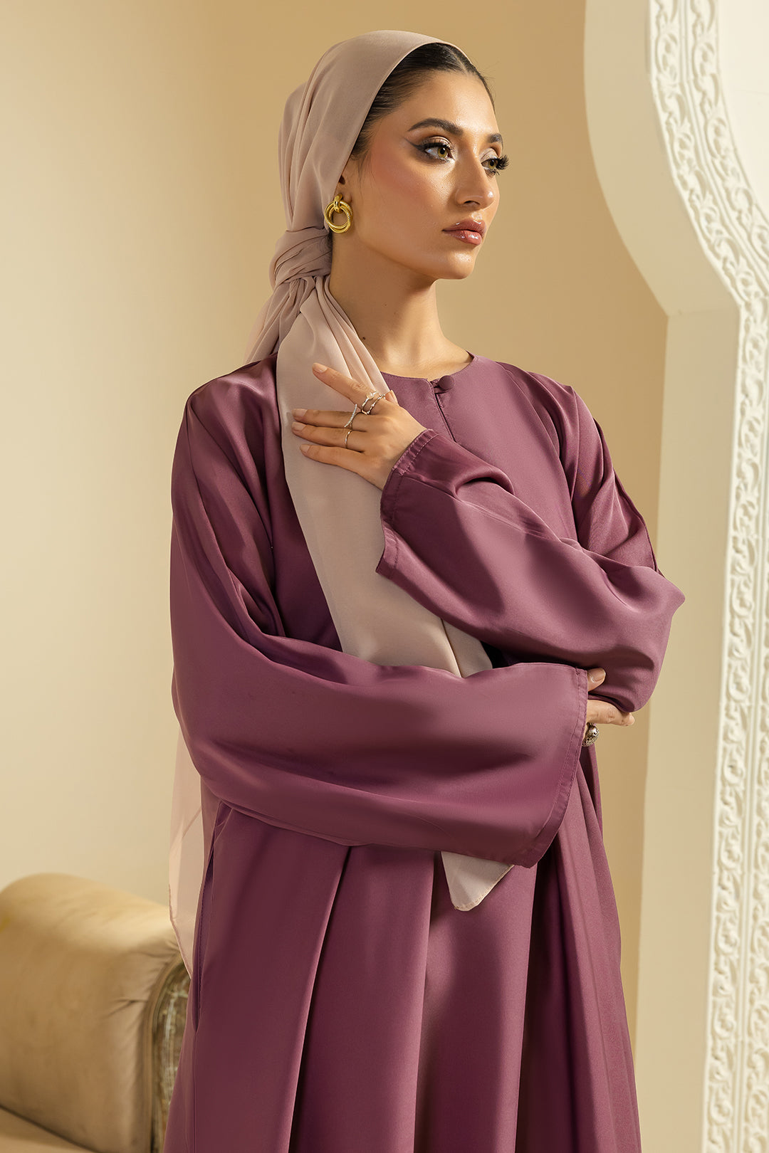 Single Button Plain Abaya with Pocket - 5012