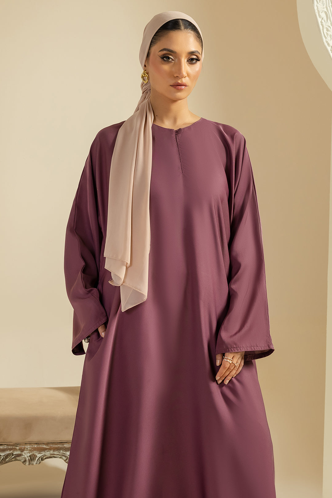 Single Button Plain Abaya with Pocket - 5012