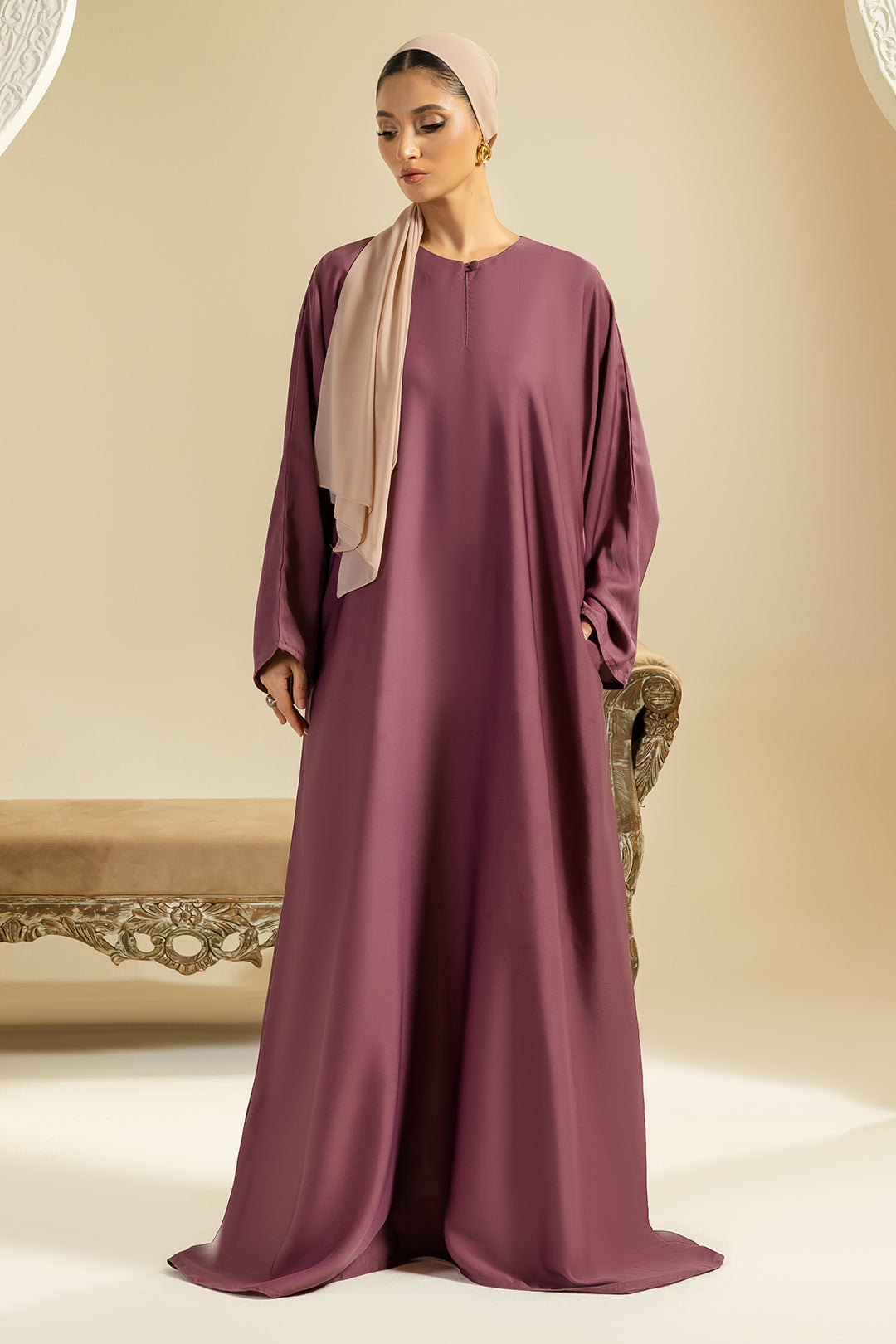 Single Button Plain Abaya with Pocket - 5012