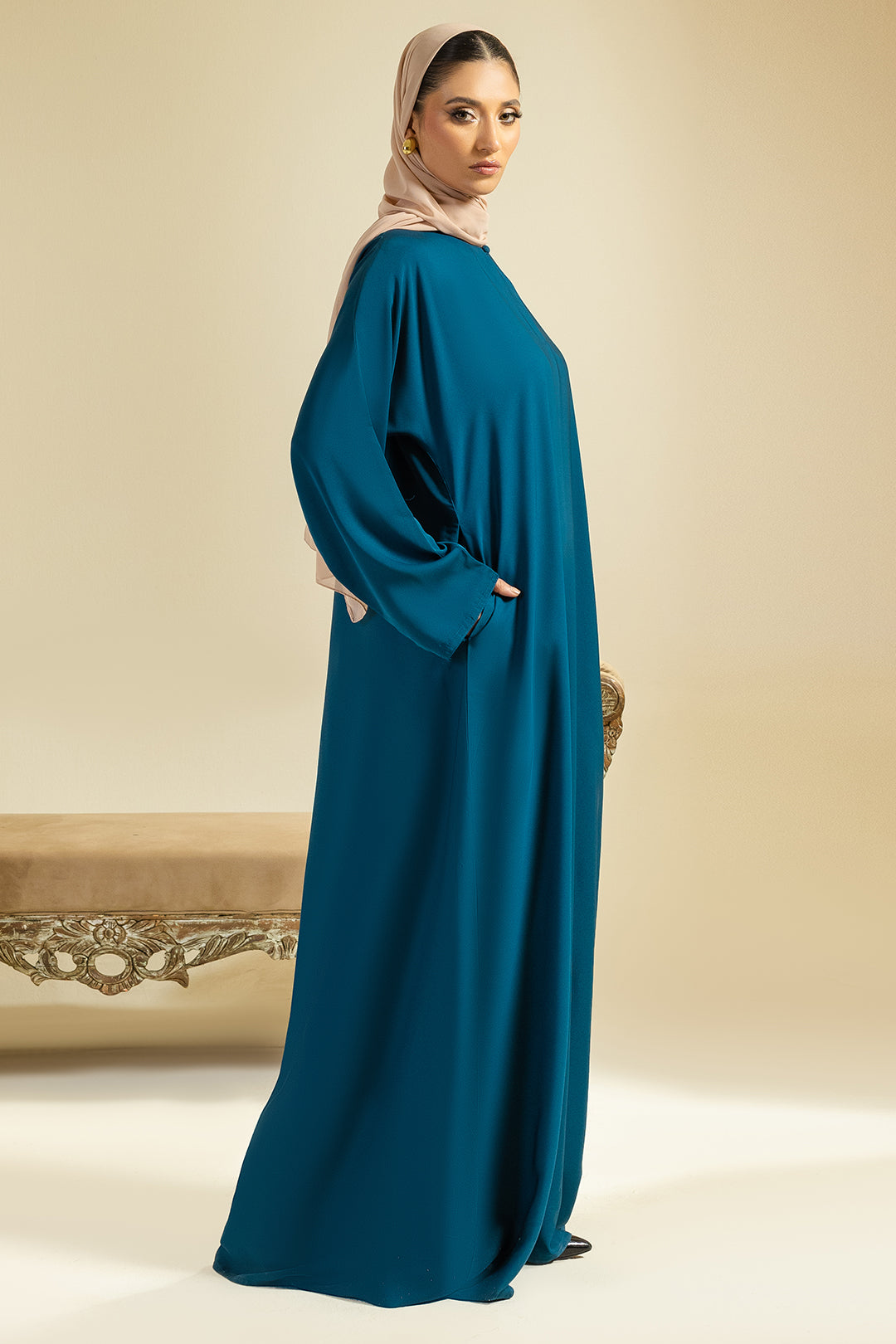 Single Button Plain Abaya with Pocket - 5013