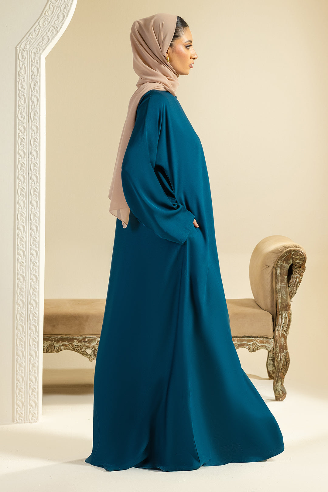 Single Button Plain Abaya with Pocket - 5013