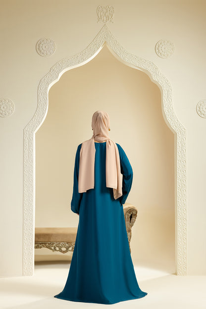 Single Button Plain Abaya with Pocket - 5013