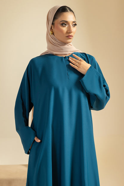 Single Button Plain Abaya with Pocket - 5013