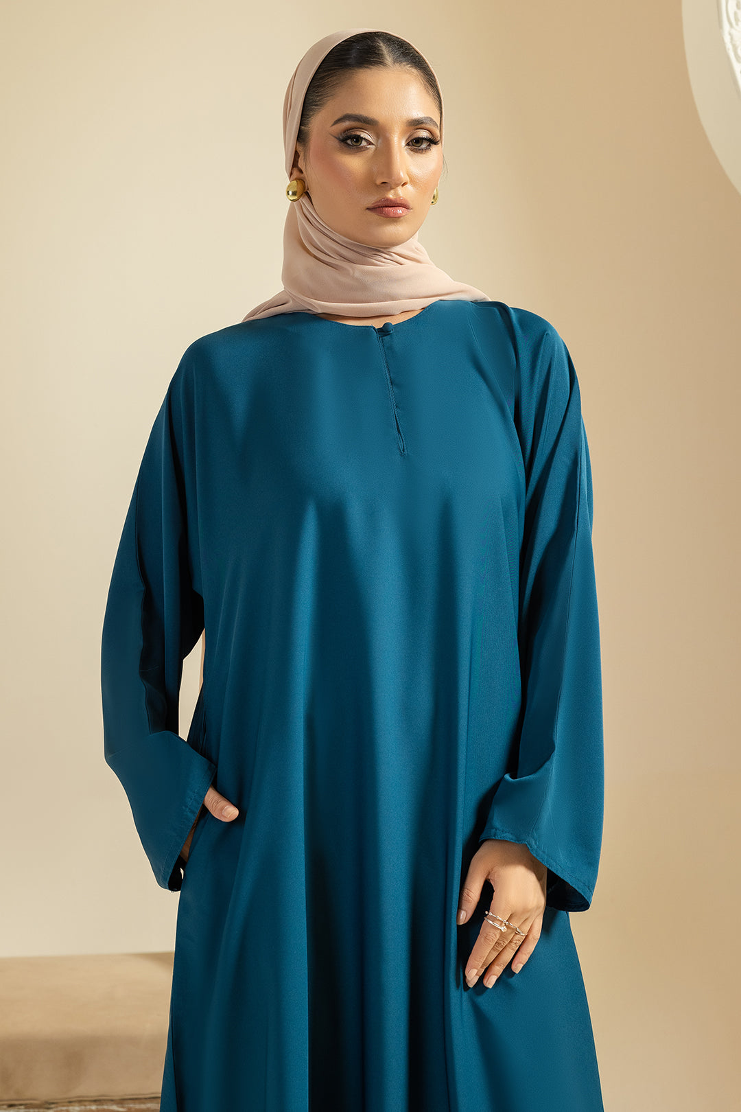 Single Button Plain Abaya with Pocket - 5013