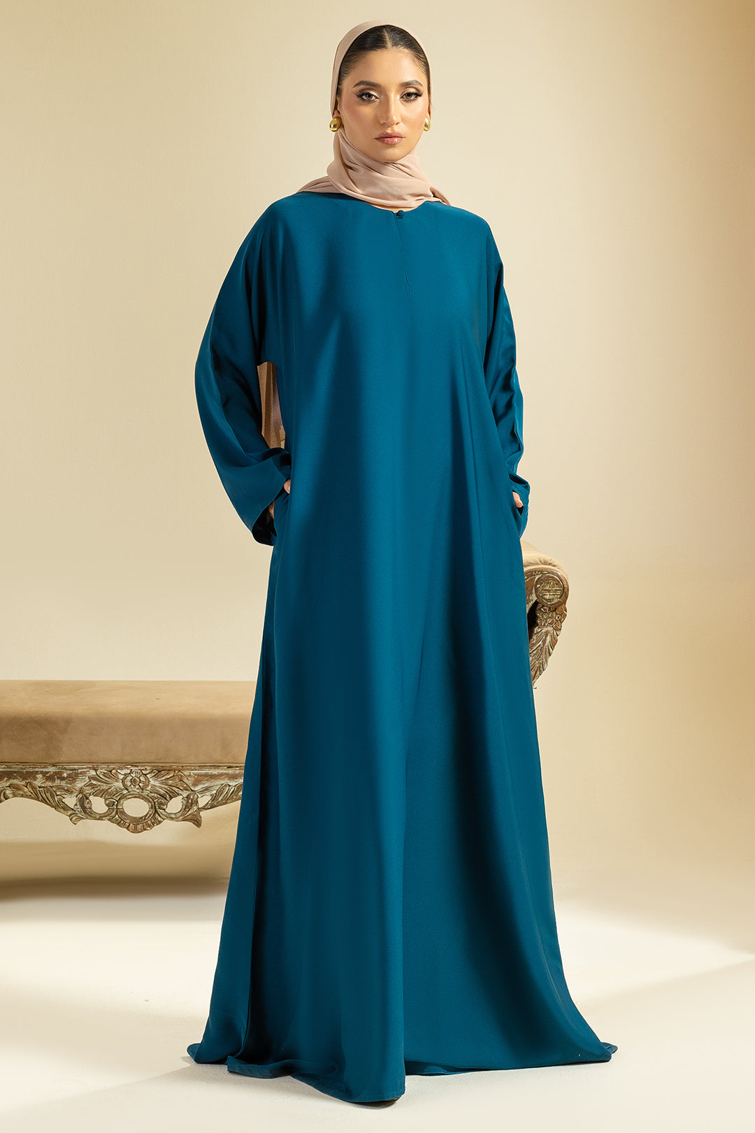 Single Button Plain Abaya with Pocket - 5013