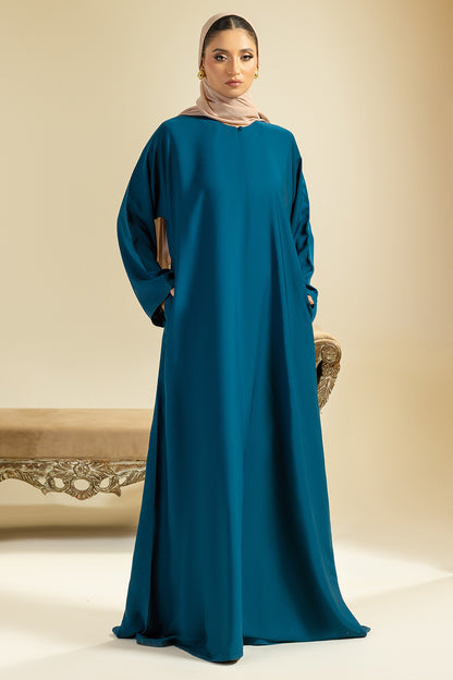 Single Button Plain Abaya with Pocket - 5013
