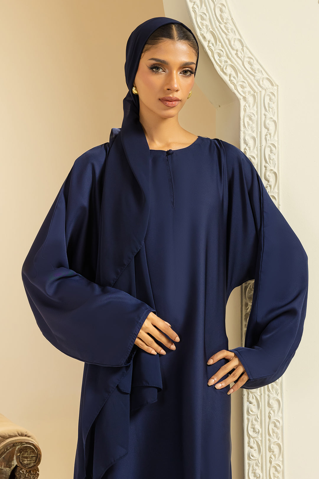 Single Button Plain Abaya with Pocket - 5014