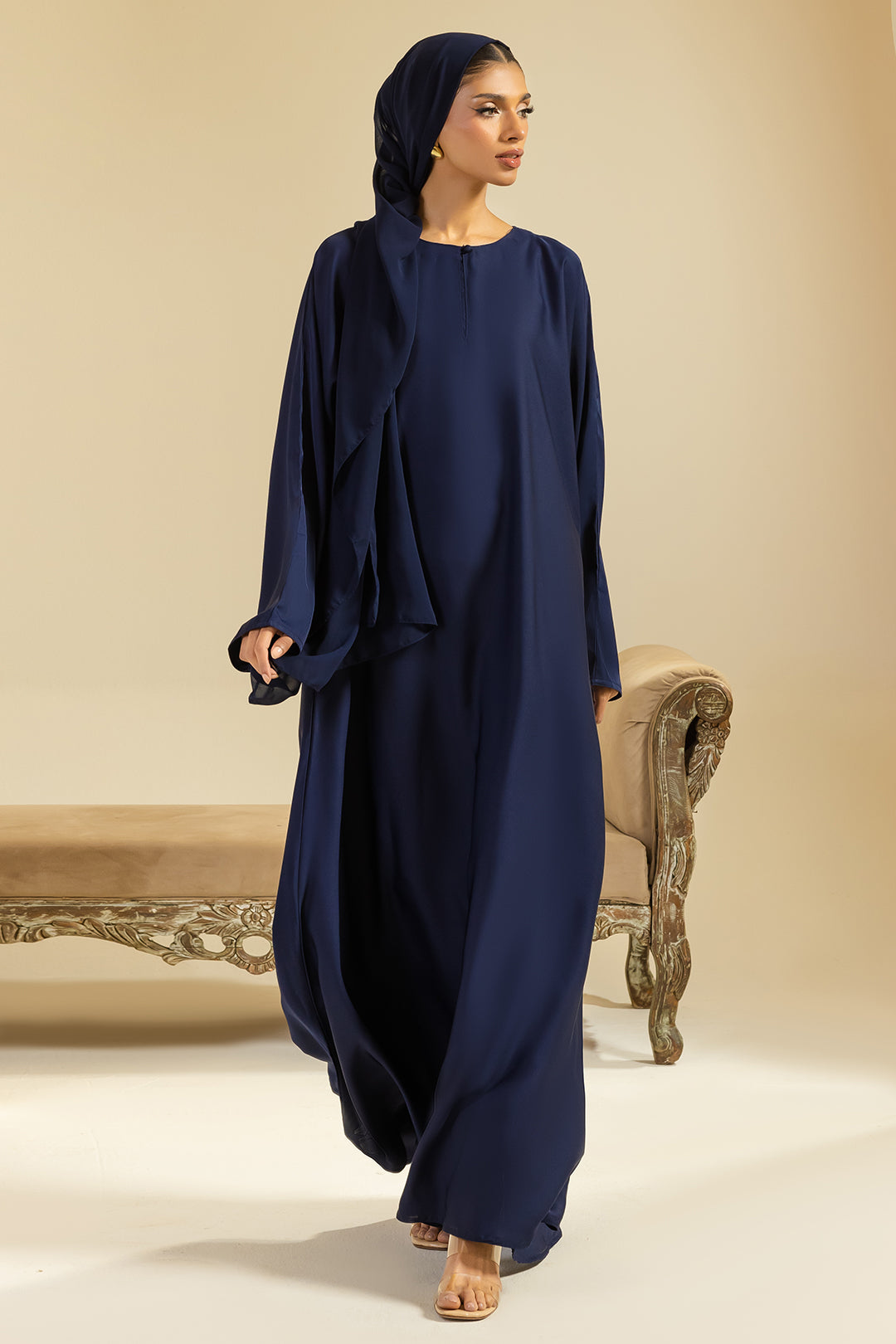Single Button Plain Abaya with Pocket - 5014