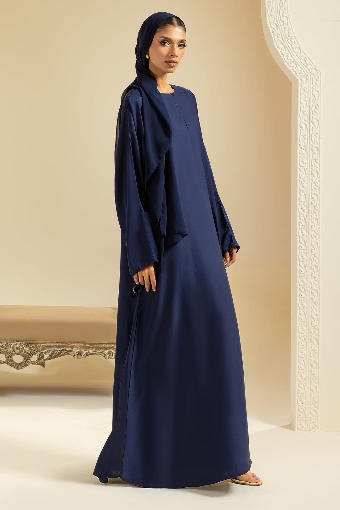 Single Button Plain Abaya with Pocket - 5014