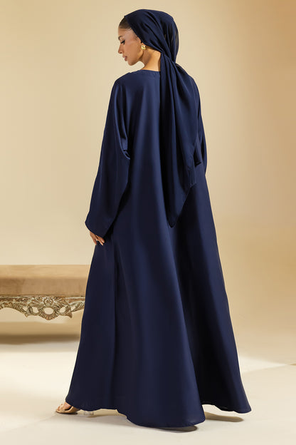 Single Button Plain Abaya with Pocket - 5014