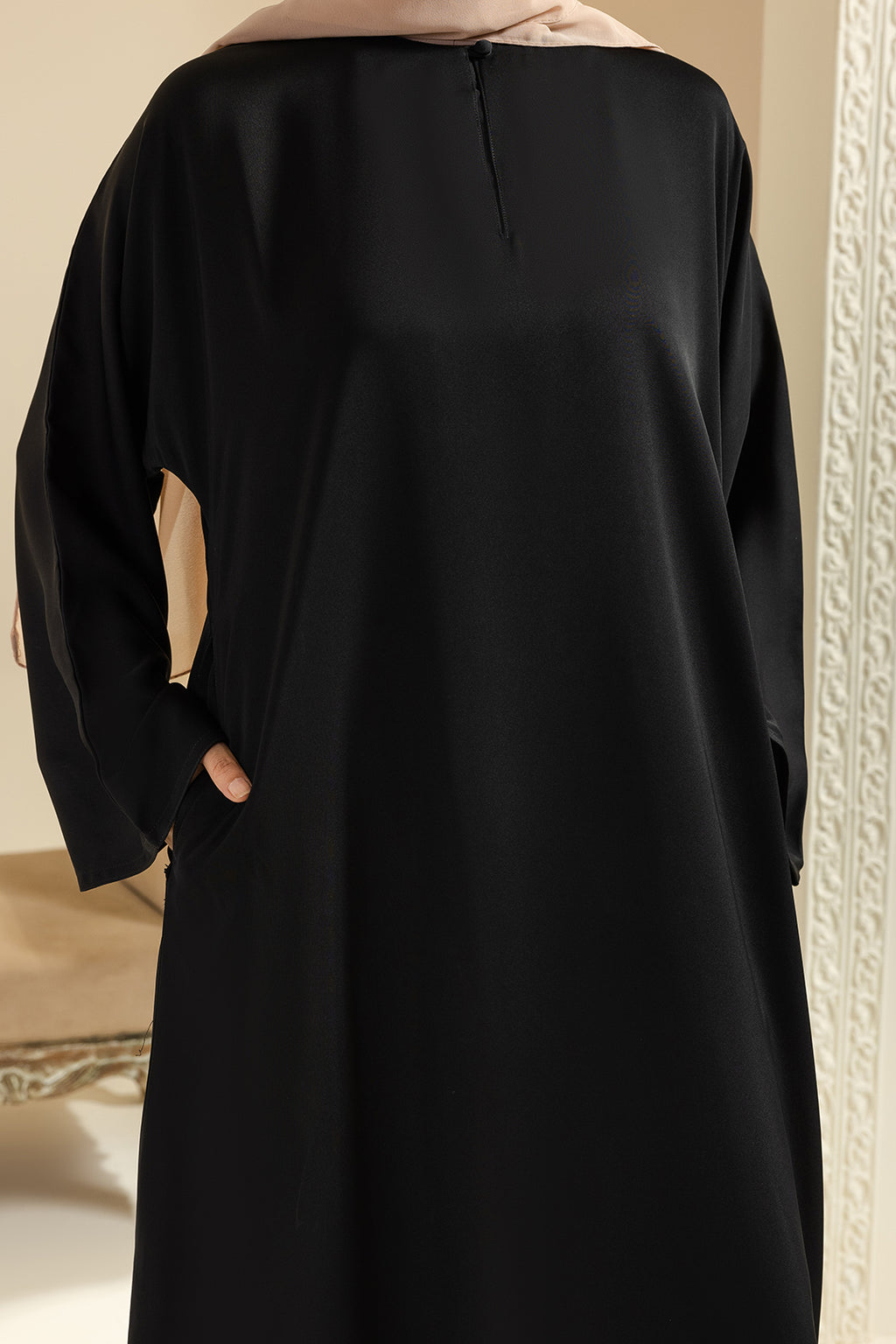 Single Button Plain Abaya with Pocket - 5011
