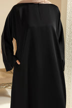 Single Button Plain Abaya with Pocket - 5011