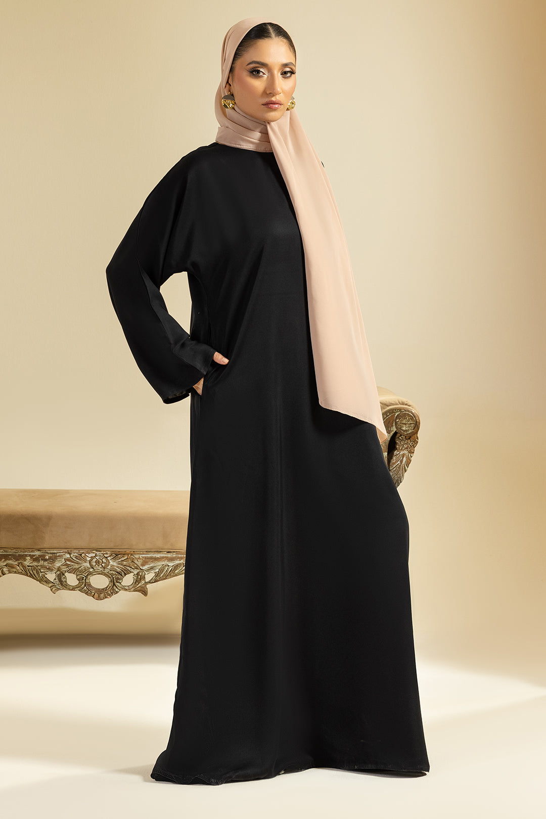 Single Button Plain Abaya with Pocket - 5011