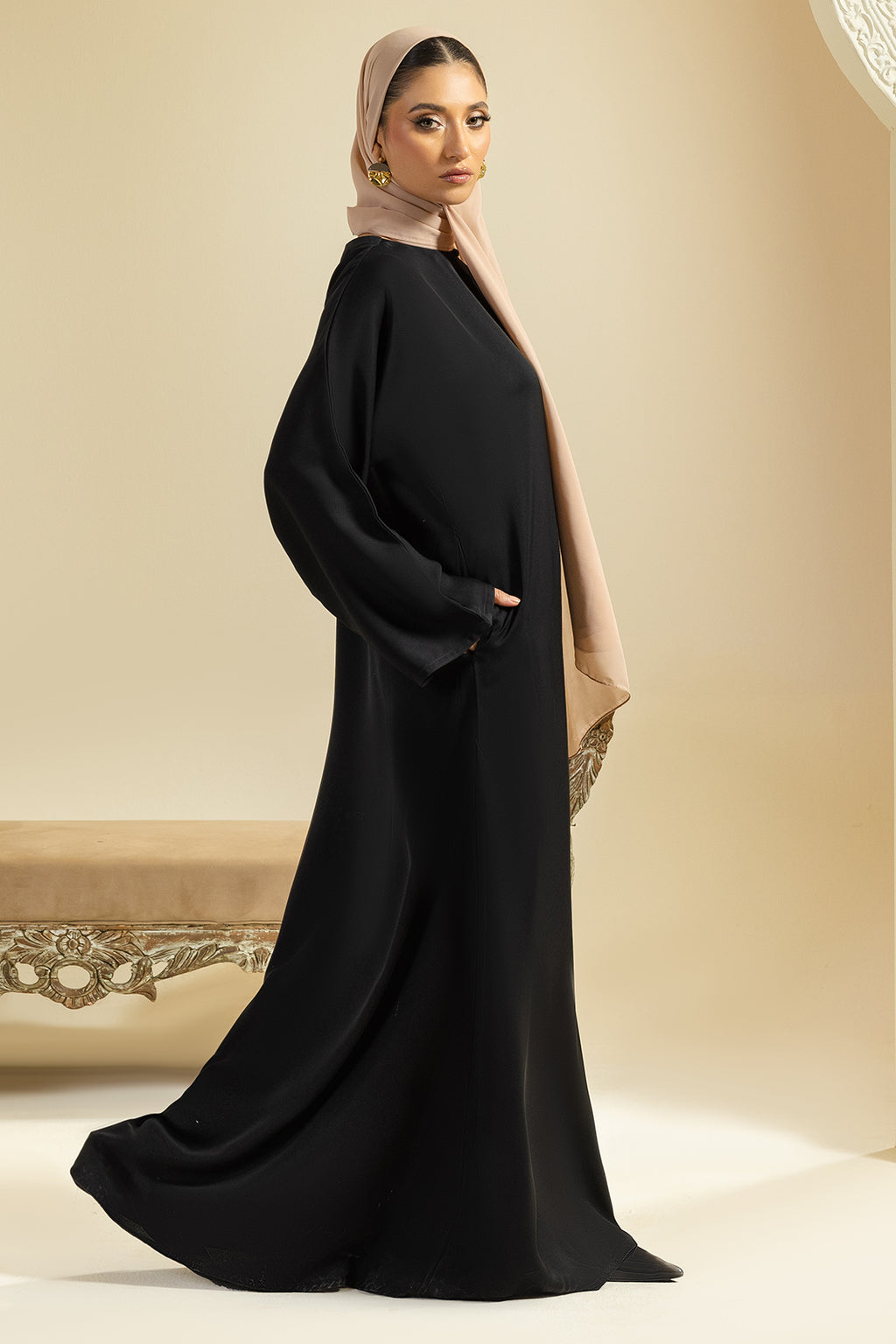 Single Button Plain Abaya with Pocket - 5011