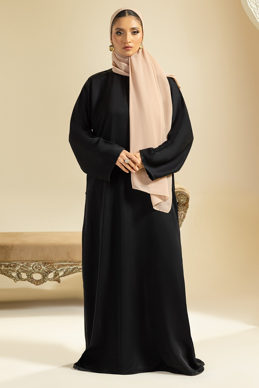 Single Button Plain Abaya with Pocket - 5011